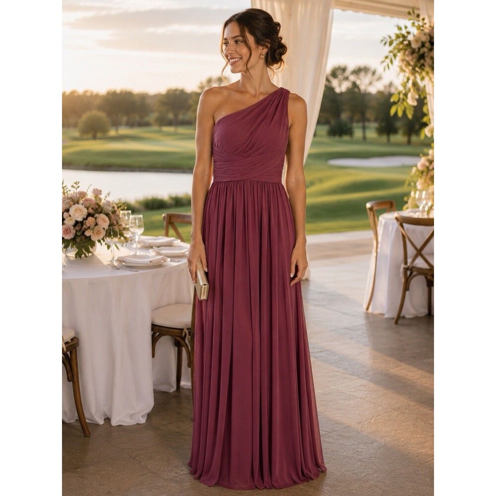 Davids Bridal 2 Wine Burgundy Mauve Chiffon Maxi Dress Wedding Guest Formal Gown